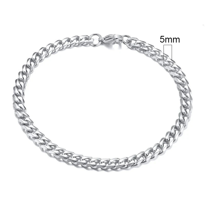 Pulseira Cubana Masculina em Aço Inoxidável Bracelet Tesouros Vikings