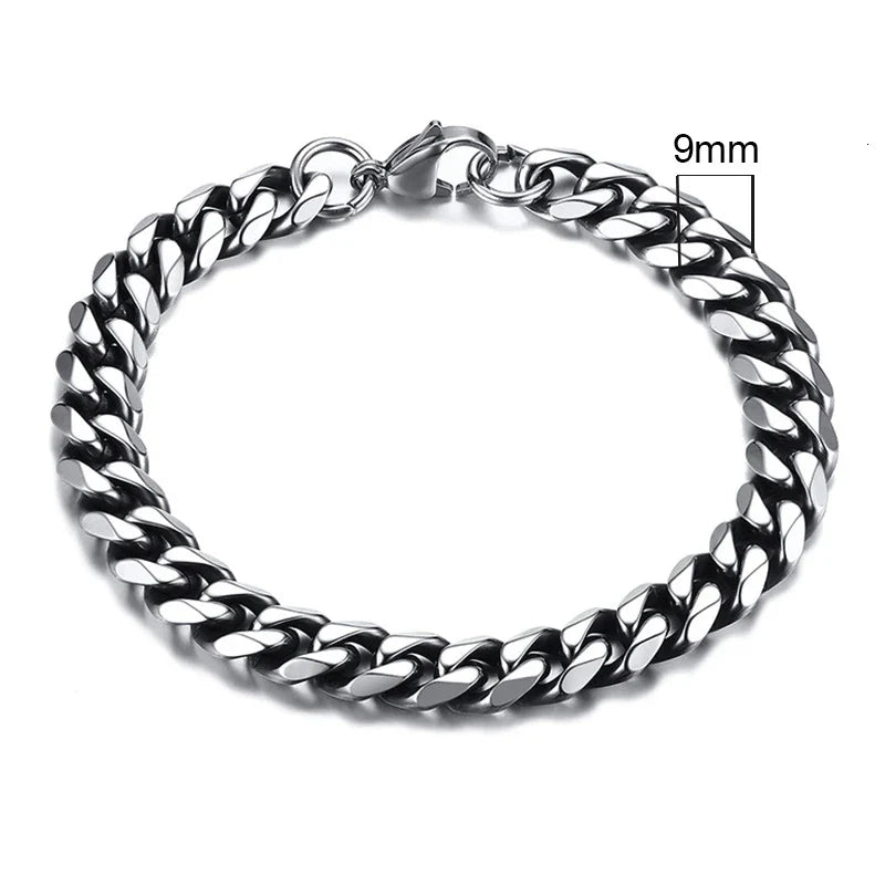 Pulseira Cubana Masculina em Aço Inoxidável Bracelet Tesouros Vikings