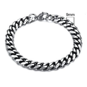 Pulseira Cubana Masculina em Aço Inoxidável Bracelet Tesouros Vikings