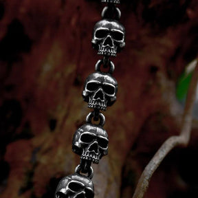 Pulseira De Caveiras Negras Vikings em Aço Inoxidável Bracelet Tesouros Vikings