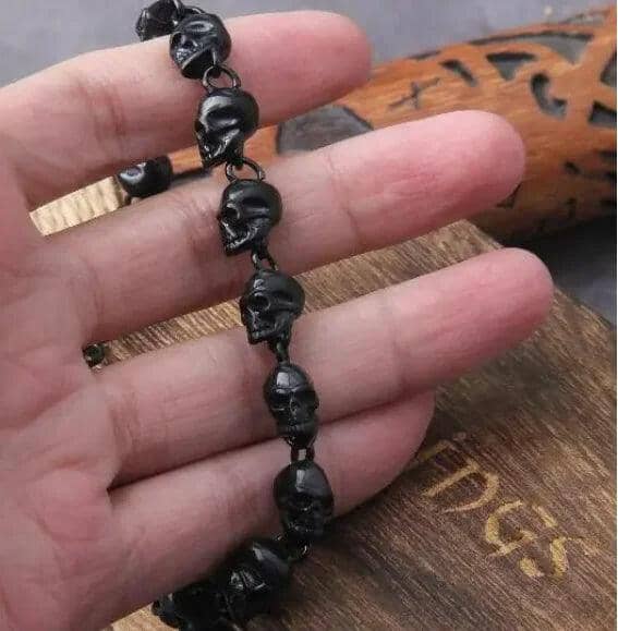 Pulseira de Caveiras Vikings em Aço Inoxidável + Porta Joias de Madeira Bracelet Tesouros Vikings