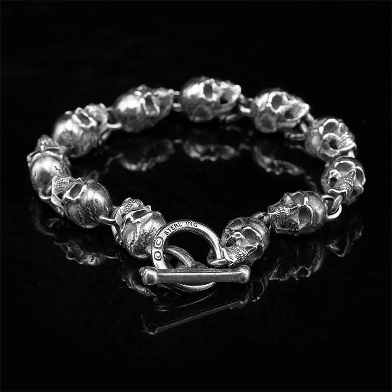 Pulseira de Caveiras Vintage em Prata 925 Bracelet Tesouros Vikings