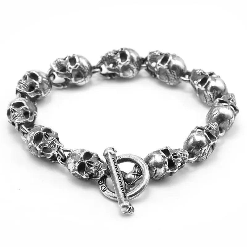 Pulseira de Caveiras Vintage em Prata 925 Bracelet Tesouros Vikings