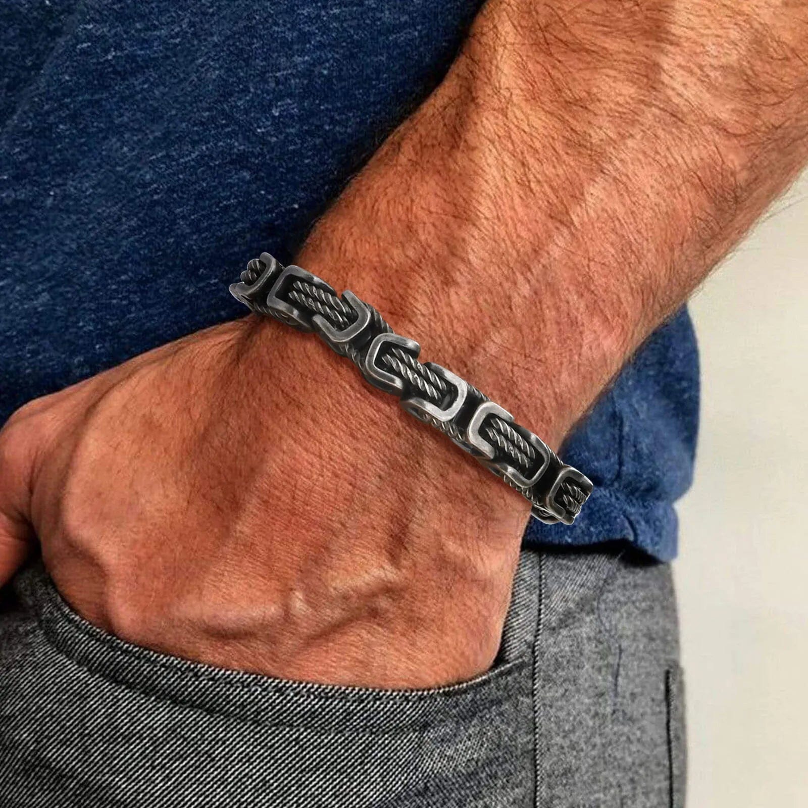 Pulseira de Corrente Trançada Masculina em Aço Inoxidável Bracelet Tesouros Vikings