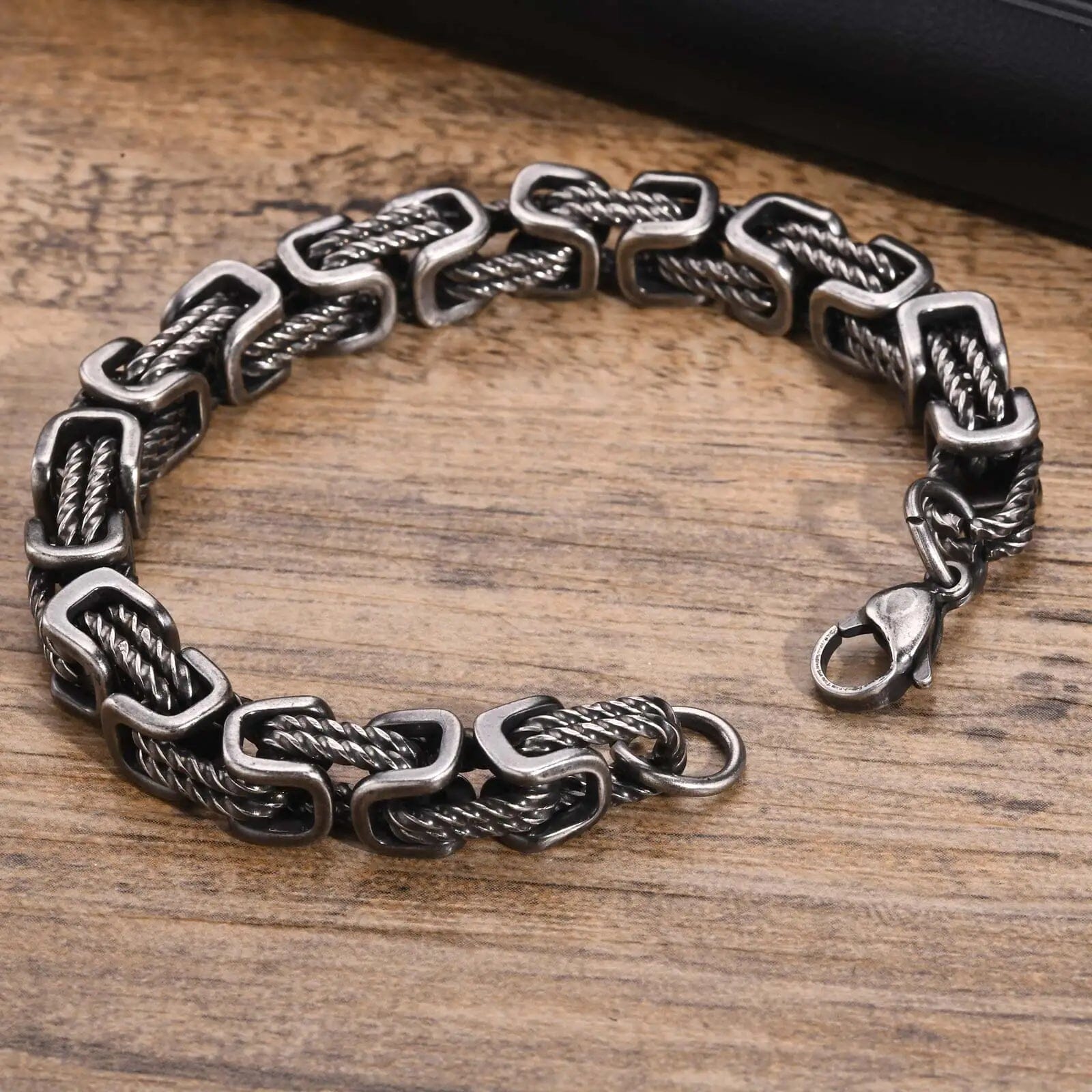 Pulseira de Corrente Trançada Masculina em Aço Inoxidável Bracelet Tesouros Vikings