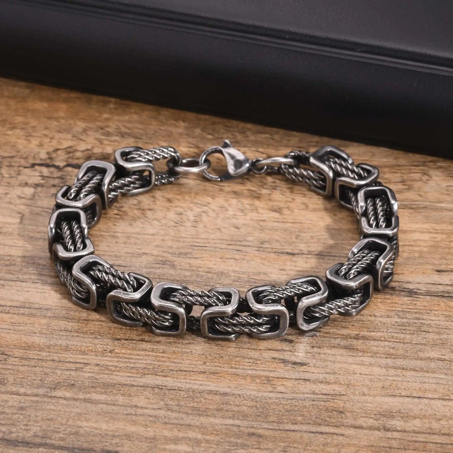 Pulseira de Corrente Trançada Masculina em Aço Inoxidável Bracelet Tesouros Vikings