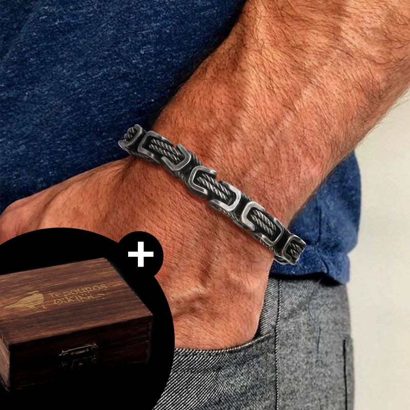 Pulseira de Corrente Trançada Masculina em Aço Inoxidável Bracelet Tesouros Vikings