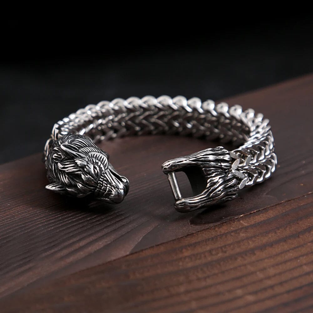 Pulseira de Lobo Nórdico em Aço inoxidável Bracelet Tesouros Vikings