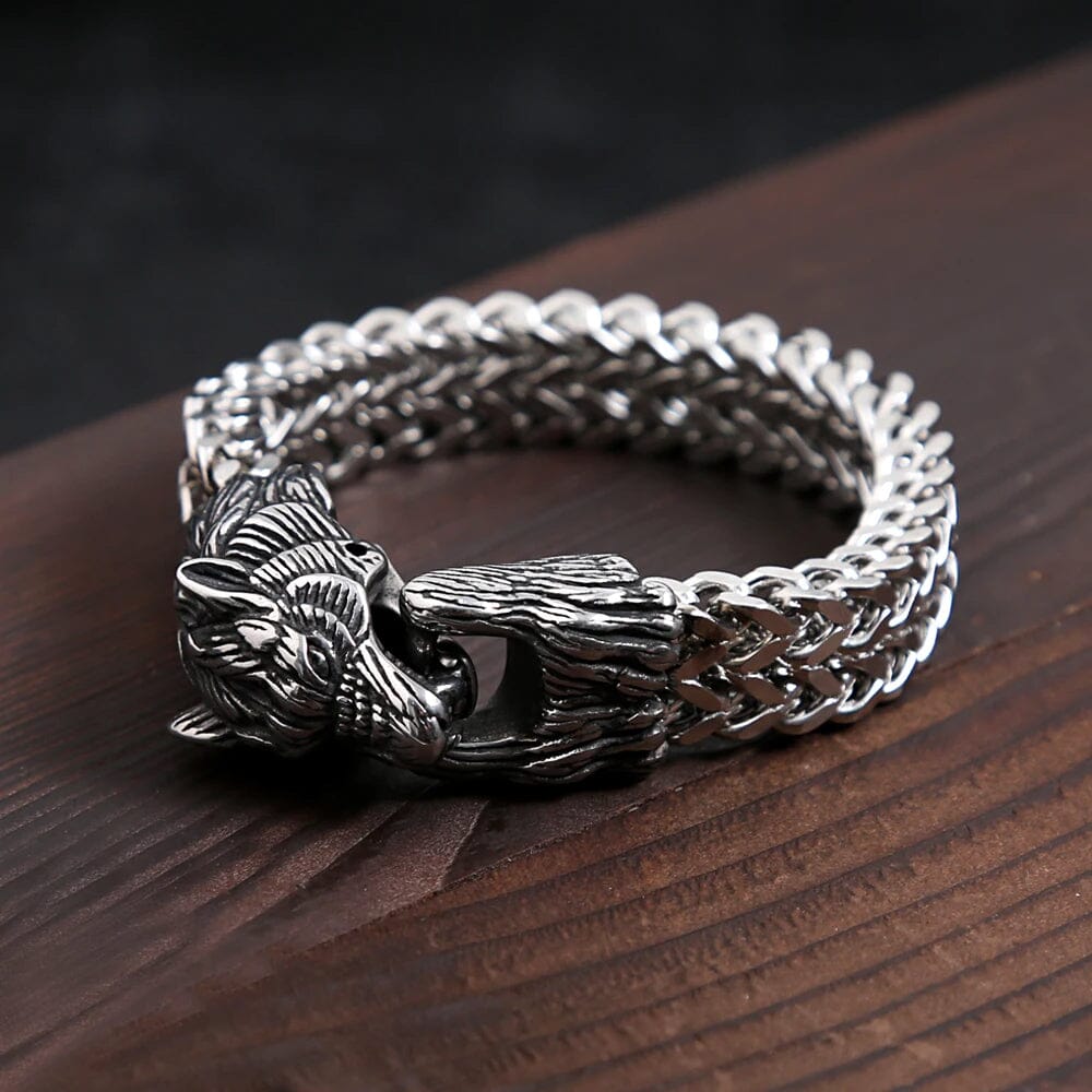 Pulseira de Lobo Nórdico em Aço inoxidável Bracelet Tesouros Vikings