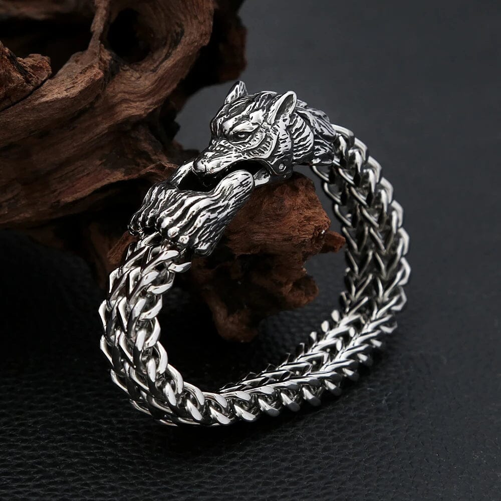 Pulseira de Lobo Nórdico em Aço Inoxidável Bracelet Tesouros Vikings