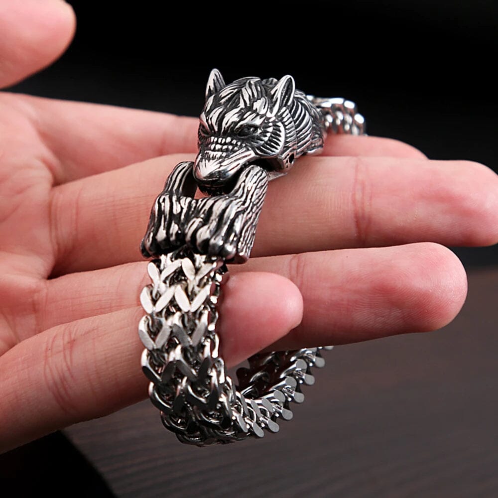 Pulseira de Lobo Nórdico em Aço inoxidável Bracelet Tesouros Vikings