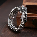 Pulseira de Lobo Nórdico em Aço inoxidável Bracelet Tesouros Vikings