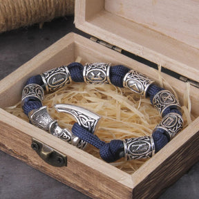 Pulseira de Paracord Masculina com Machado e Runas Bracelet Tesouros Vikings