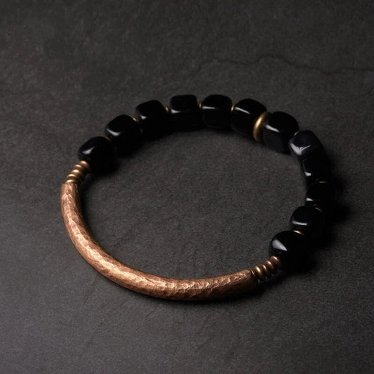 Pulseira de Proteção Nórdica em Cobre com Ágata Negra Bracelet Tesouros Vikings