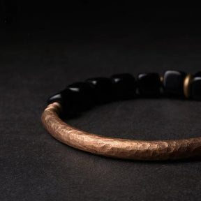Pulseira de Proteção Nórdica em Cobre com Ágata Negra Bracelet Tesouros Vikings