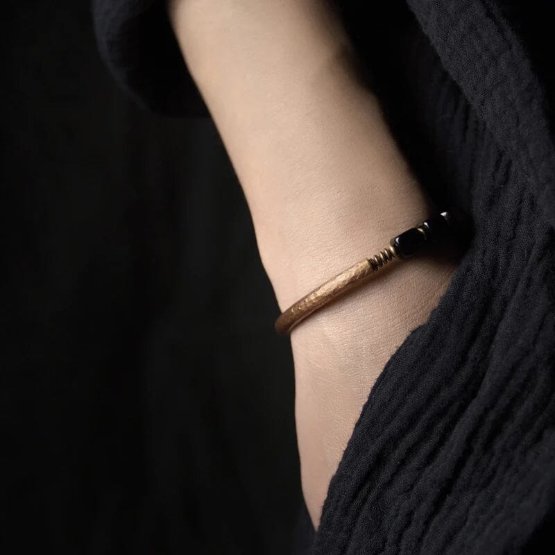 Pulseira de Proteção Nórdica em Cobre com Ágata Negra Bracelet Tesouros Vikings