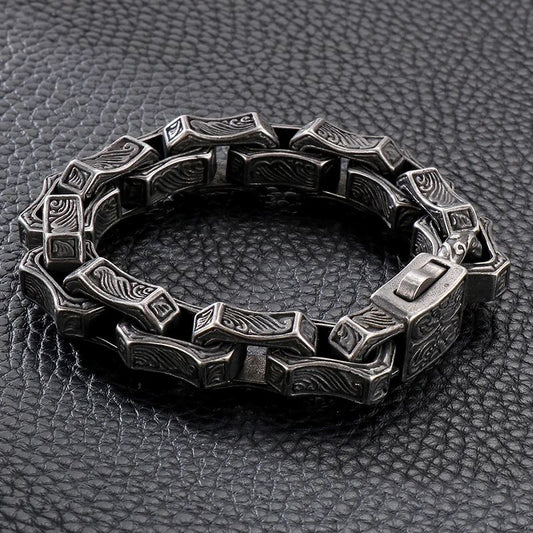 Pulseira Freyr em Aço Inoxidável Negro Bracelet Tesouros Vikings