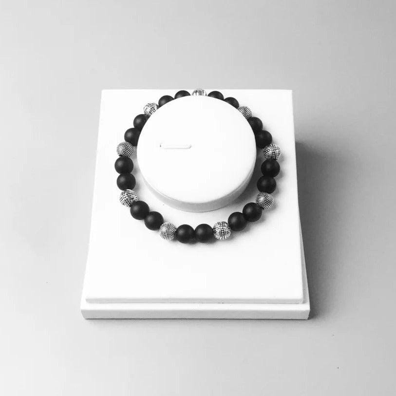 Pulseira Leif em Pedra Preta de Obsidiana e Prata 925 Bracelet Tesouros Vikings