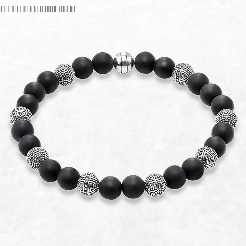 Pulseira Leif em Pedra Preta de Obsidiana e Prata 925 Bracelet Tesouros Vikings