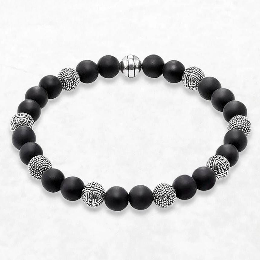 Pulseira Leif em Pedra Preta de Obsidiana e Prata 925 Bracelet Tesouros Vikings