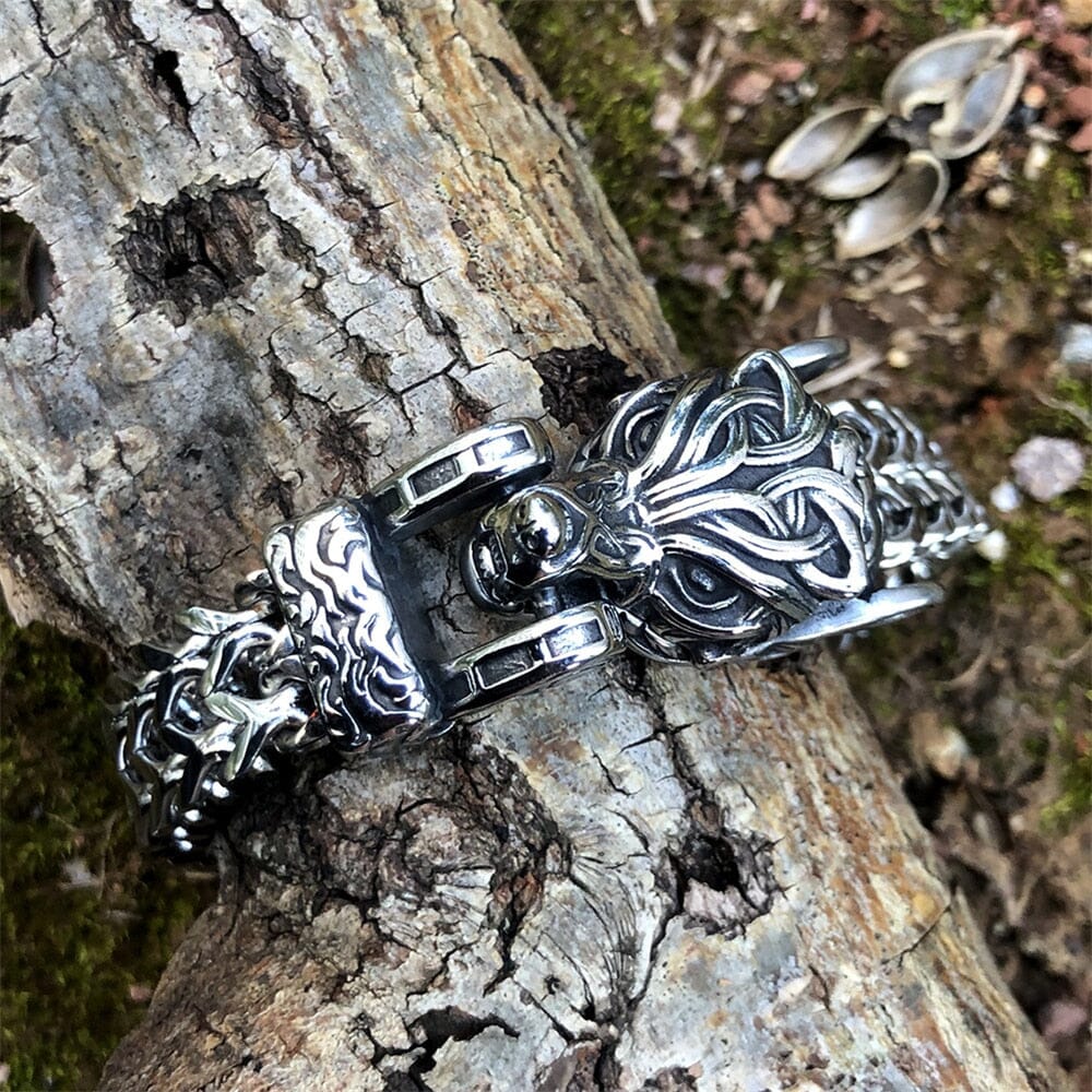 Pulseira Lobo Ancestral em Aço inoxidável Bracelet Tesouros Vikings