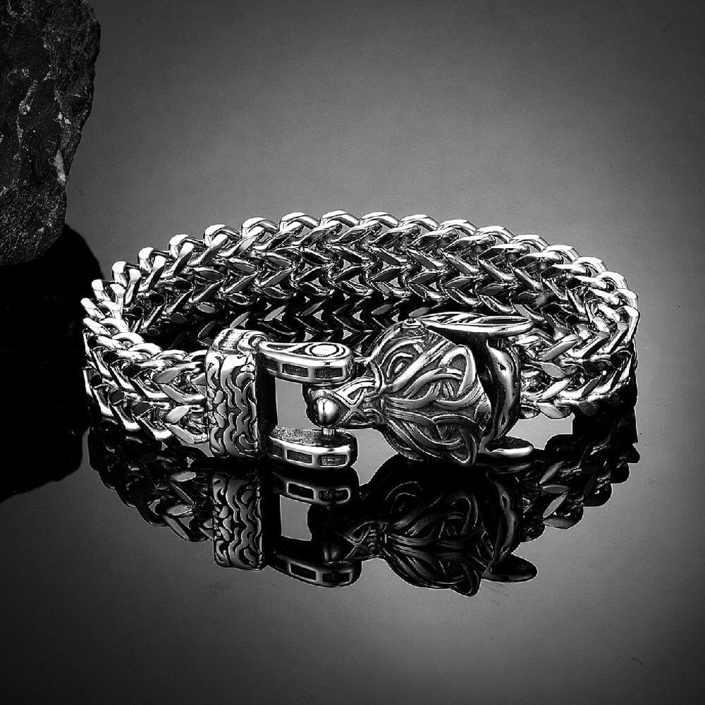 Pulseira Lobo Ancestral em Aço inoxidável Bracelet Tesouros Vikings