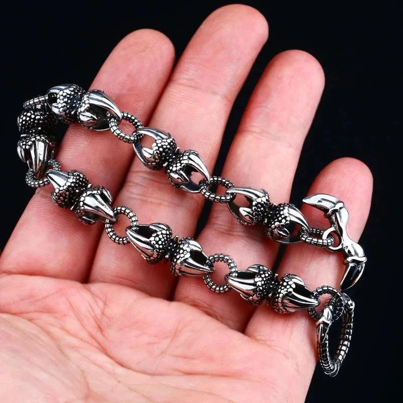 Pulseira Masculina Dragon Claws em Aço Inoxidável Bracelet Tesouros Vikings