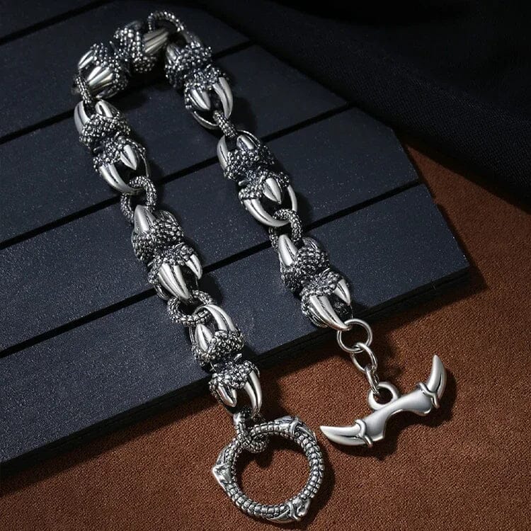 Pulseira Masculina Dragon Claws em Aço Inoxidável Bracelet Tesouros Vikings