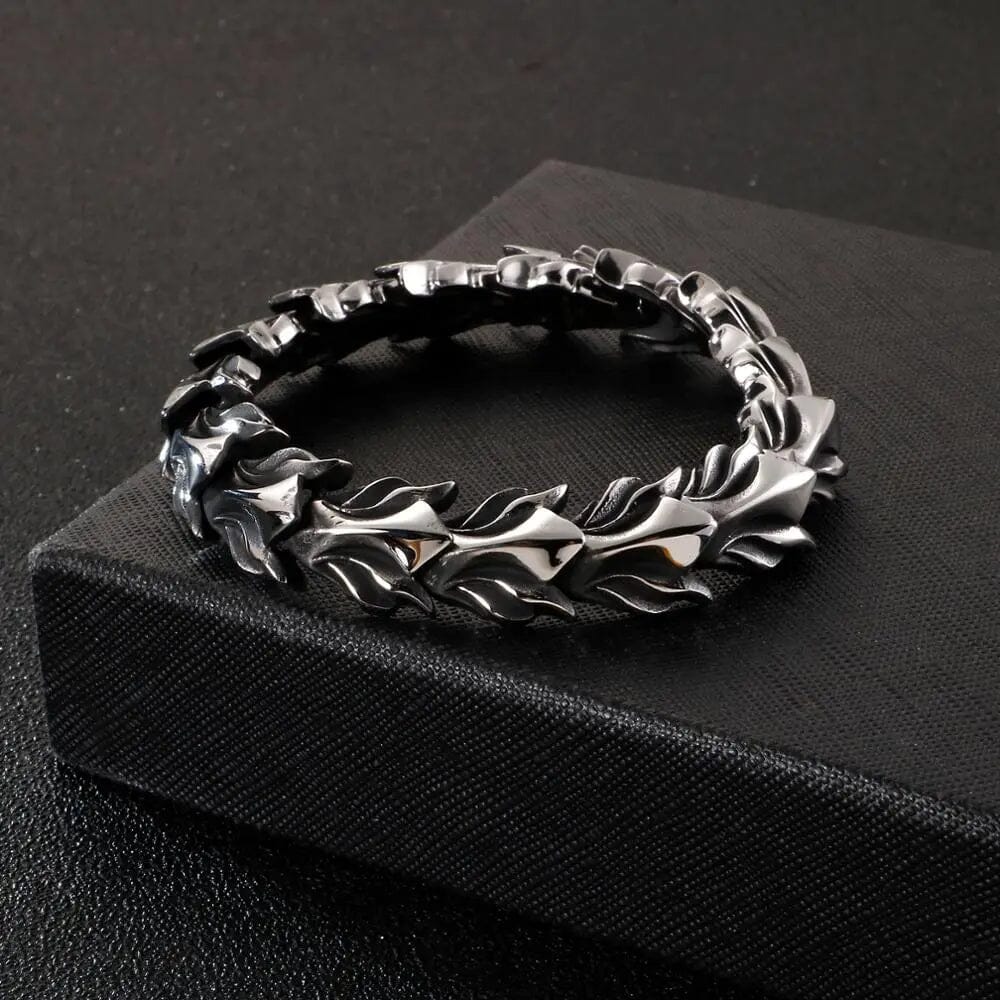 Pulseira Masculina Dragon Scale em Aço Inoxidável Bracelet Tesouros Vikings