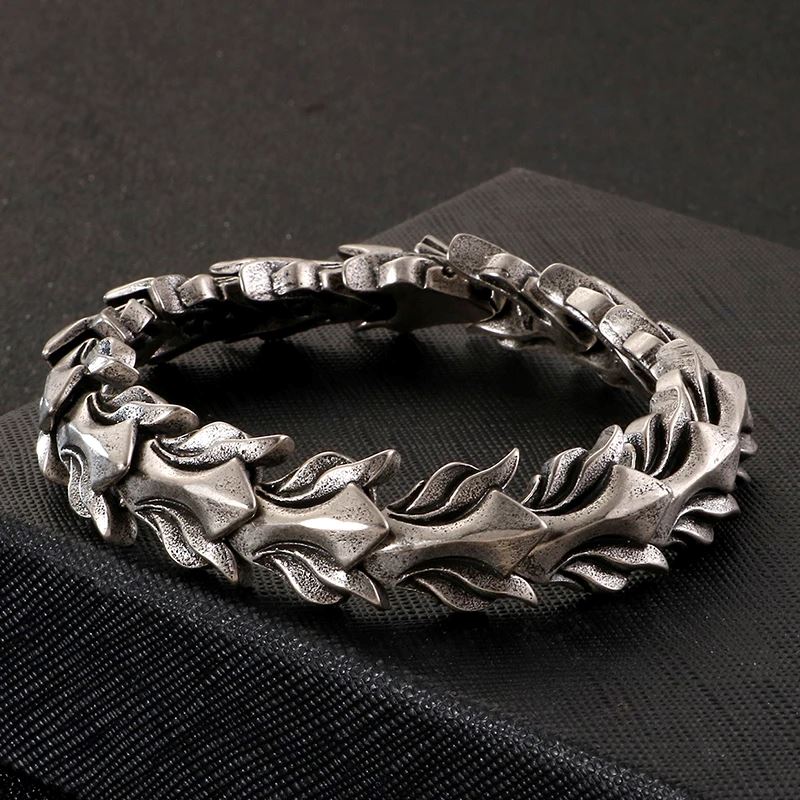 Pulseira Masculina Dragon Scale em Aço Inoxidável Bracelet Tesouros Vikings