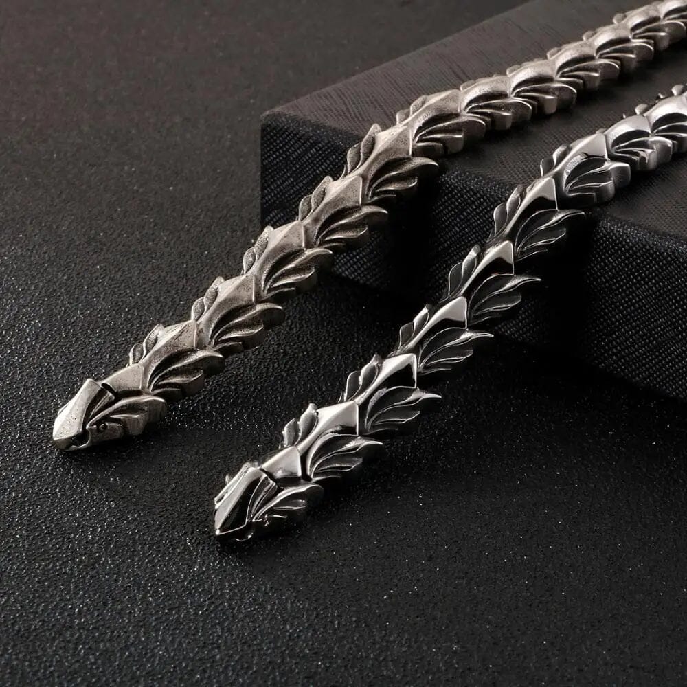 Pulseira Masculina Dragon Scale em Aço Inoxidável Bracelet Tesouros Vikings