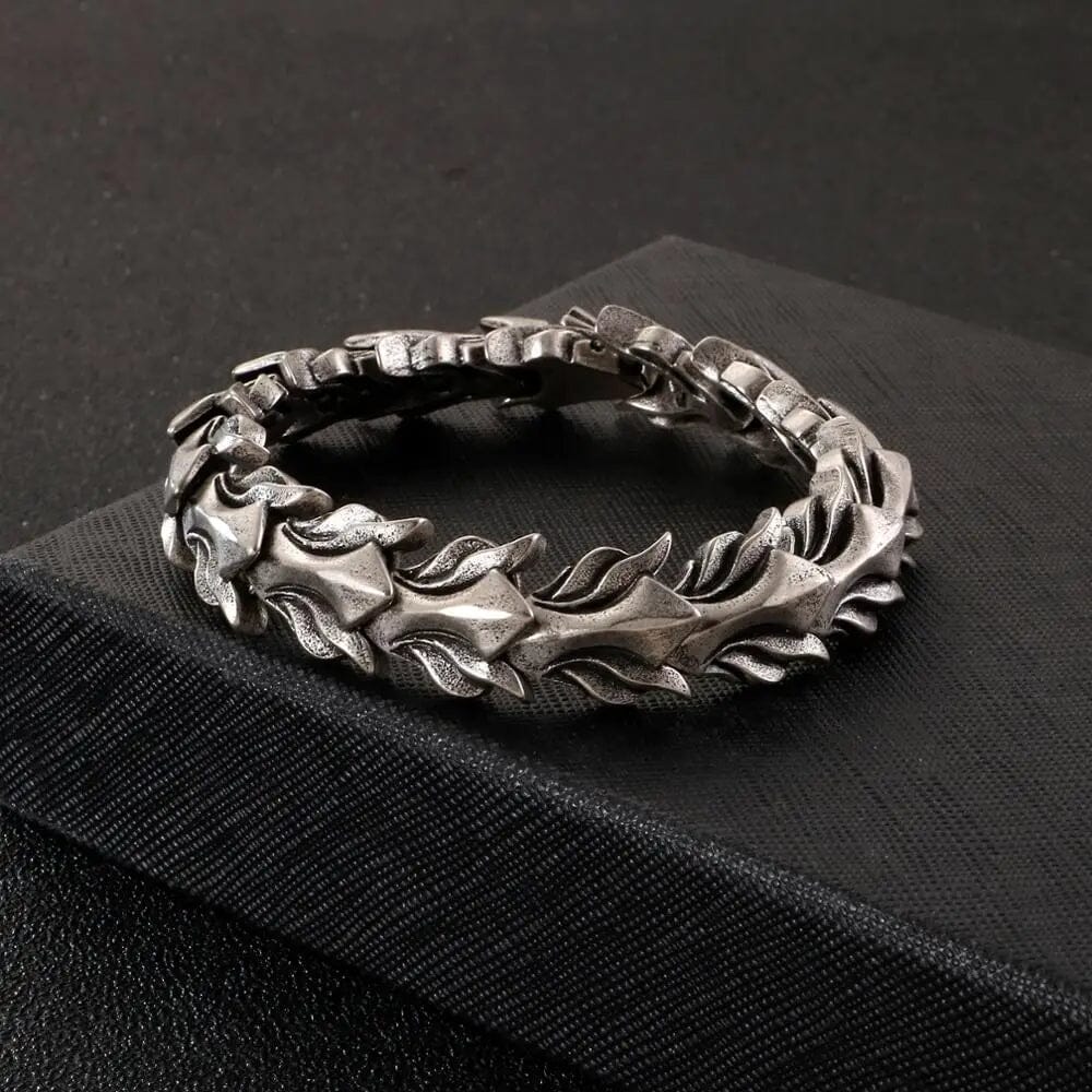 Pulseira Masculina Dragon Scale em Aço Inoxidável Bracelet Tesouros Vikings