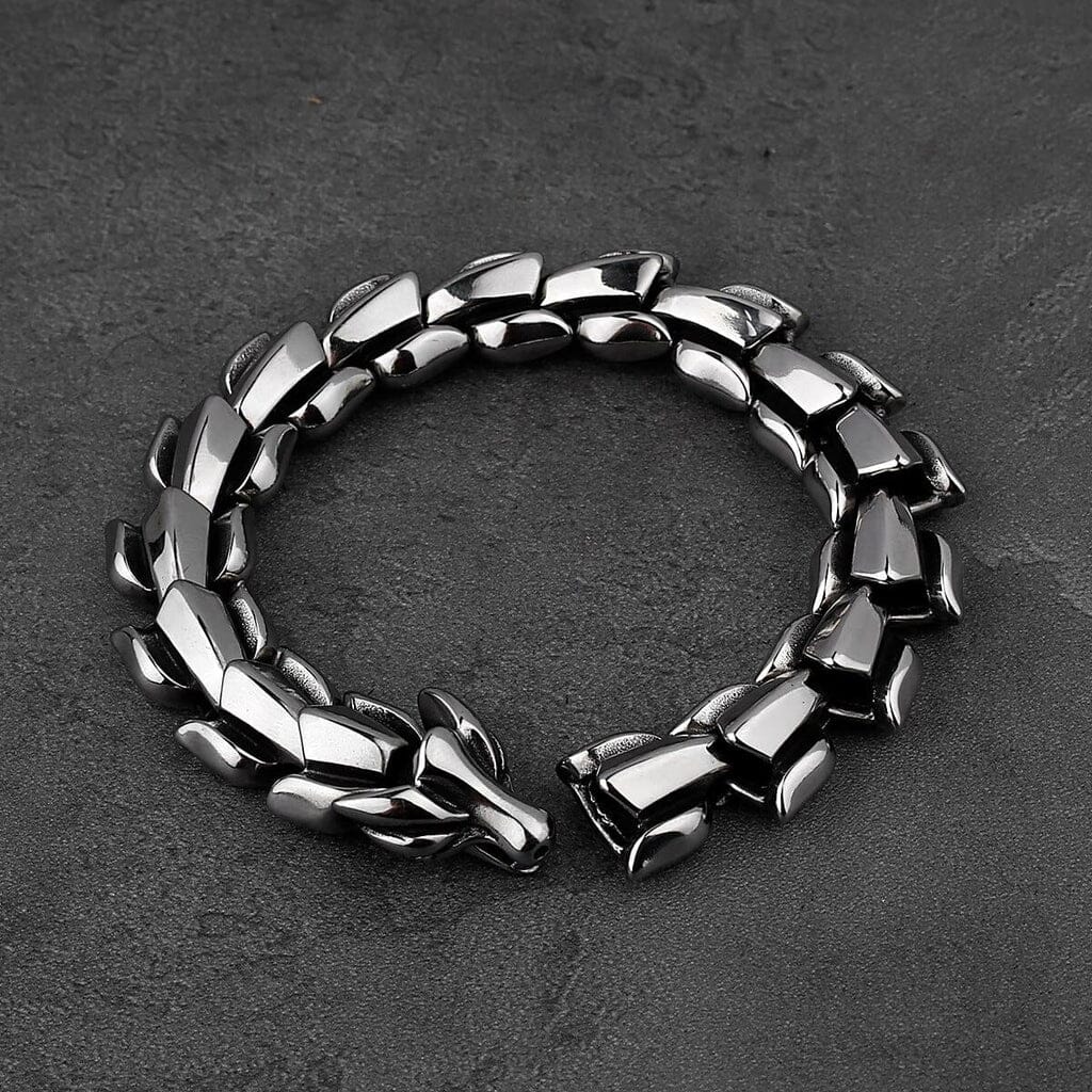 Pulseira Masculina Escamas de Dragão em Aço Inoxidável Bracelet Tesouros Vikings