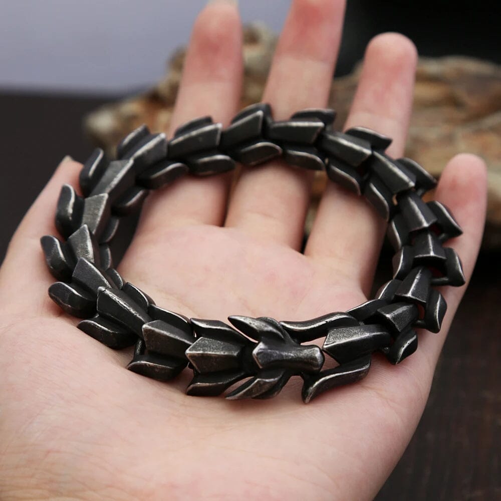 Pulseira Masculina Escamas de Dragão em Aço Inoxidável Bracelet Tesouros Vikings