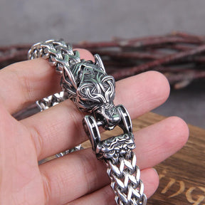 Pulseira Masculina Lobo Ancestral em Aço Inoxidável Bracelet Tesouros Vikings