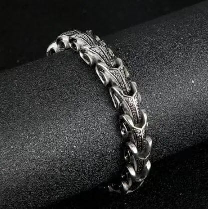 Pulseira Masculina Ouroboros em Aço Inoxidável Bracelet Tesouros Vikings