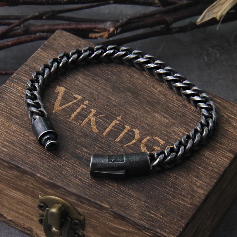 Pulseira Masculina SIGURD em Aço Inoxidável Bracelet Tesouros Vikings