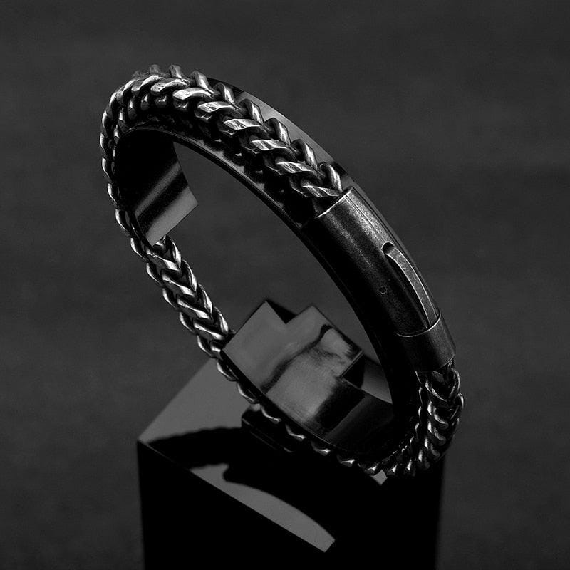 Pulseira Masculina SIGURD em Aço Inoxidável Bracelet Tesouros Vikings