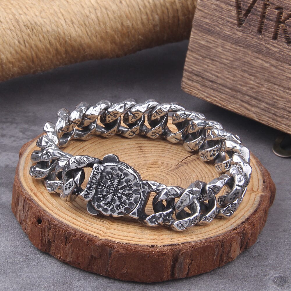 Pulseira Runas Vikings em Aço Inoxidável Bracelet Tesouros Vikings