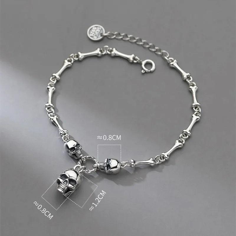 Pulseira Skull & Bones em Prata 925 Bracelet Tesouros Vikings