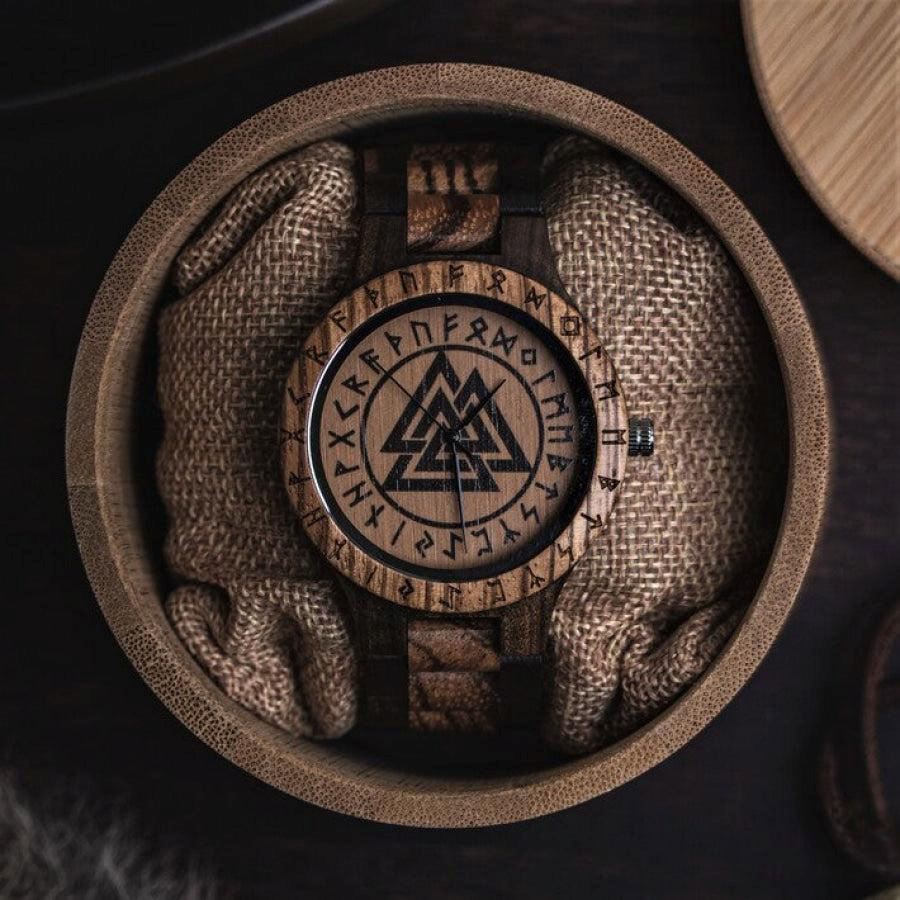 Relógio Valknut em Madeira Relógio Tesouros Vikings