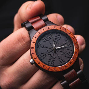 Relógio Vegvisir - Madeira Escura Relógio Tesouros Vikings