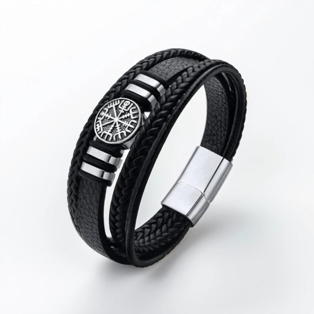 Pulseira Masculina Vegvisir em Couro